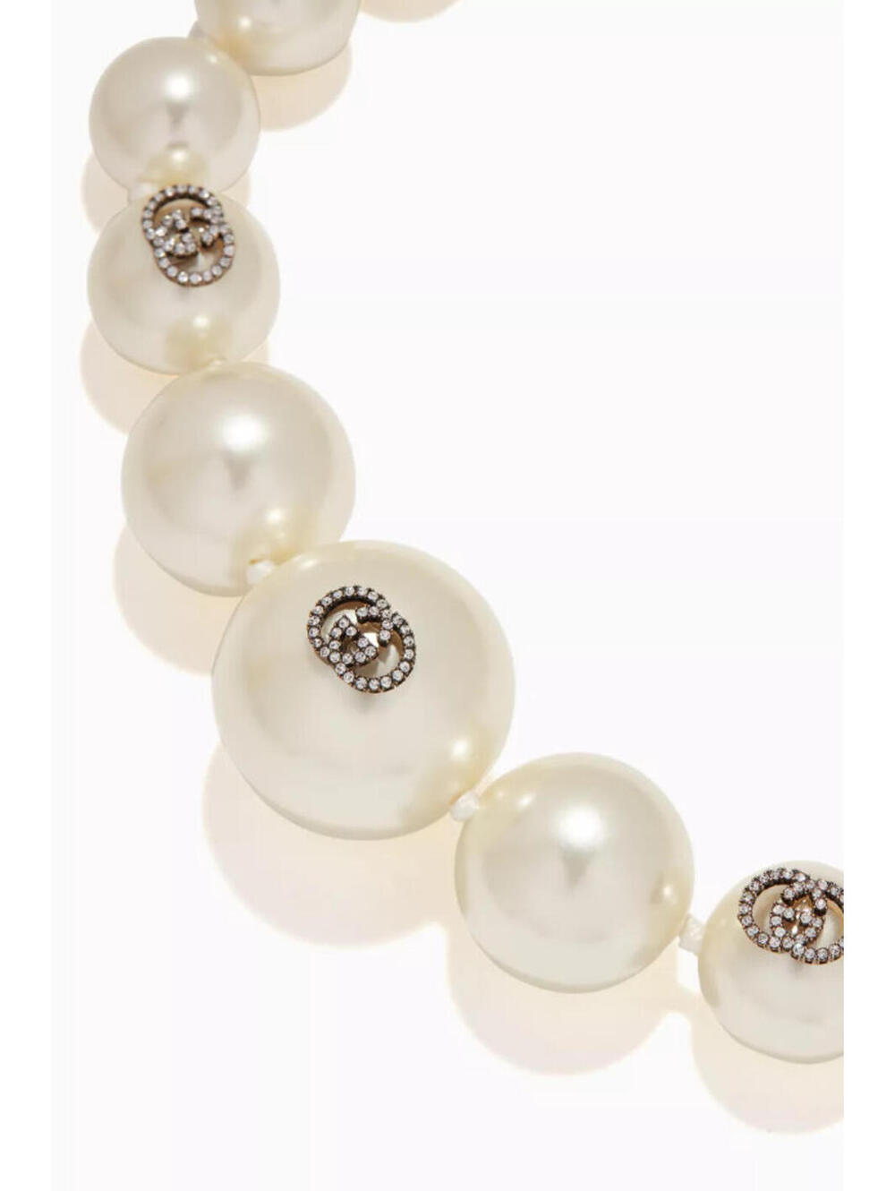 Gucci Pearl GG Logo Necklace with Crystal Strawberry Clasp, New W/Defects, J92 - Picture 3 of 10